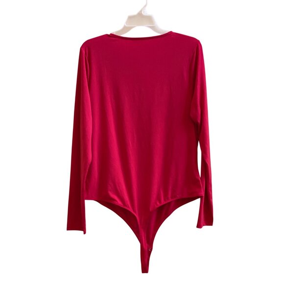 Red Long-Sleeve Bodysuit With Asymmetric Neckline & Snap Closure - Intempo 1X - Picture 5 of 6